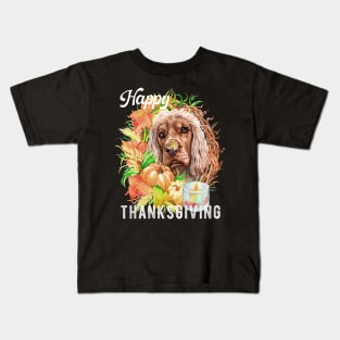 English cocker spaniel Dog Owner Thanksgiving Celebration Harvest Kids T-Shirt